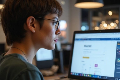 Personne attentive devant un écran d'ordinateur