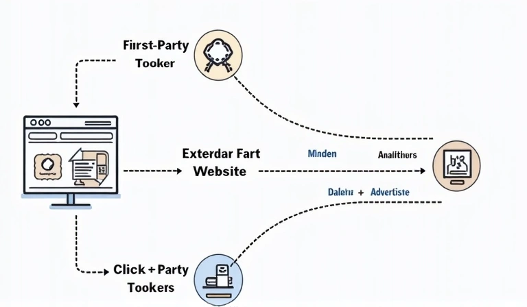 Diagram showing data flow with first-party and third-party cookies
